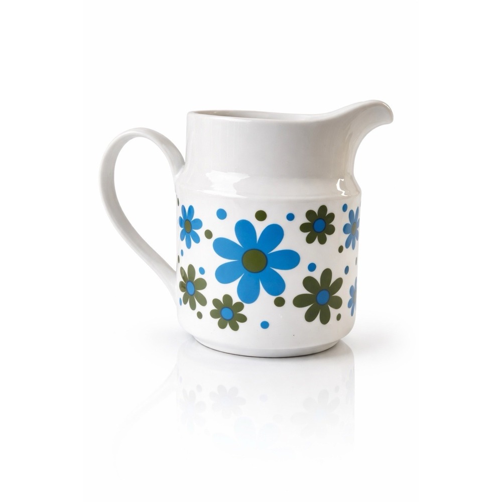Vintage 60's Blue Green Floral Pitcher Whimsy Home Decor
